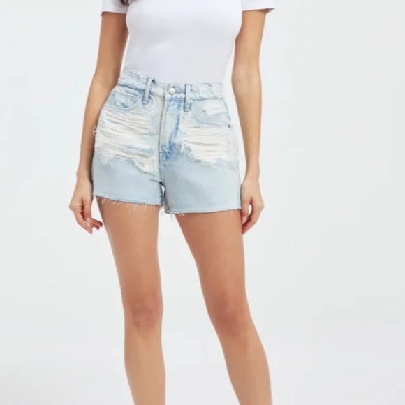Good American NWT GOOD 90s Light Blue Distressed Jean Shorts - Picture 2 of 8